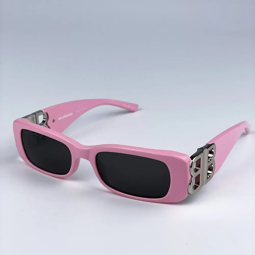 NEW Balenciaga BB0096S 012 Pink Silver Logo Grey Rectangle Unisex Sunglasses - Picture 6 of 13